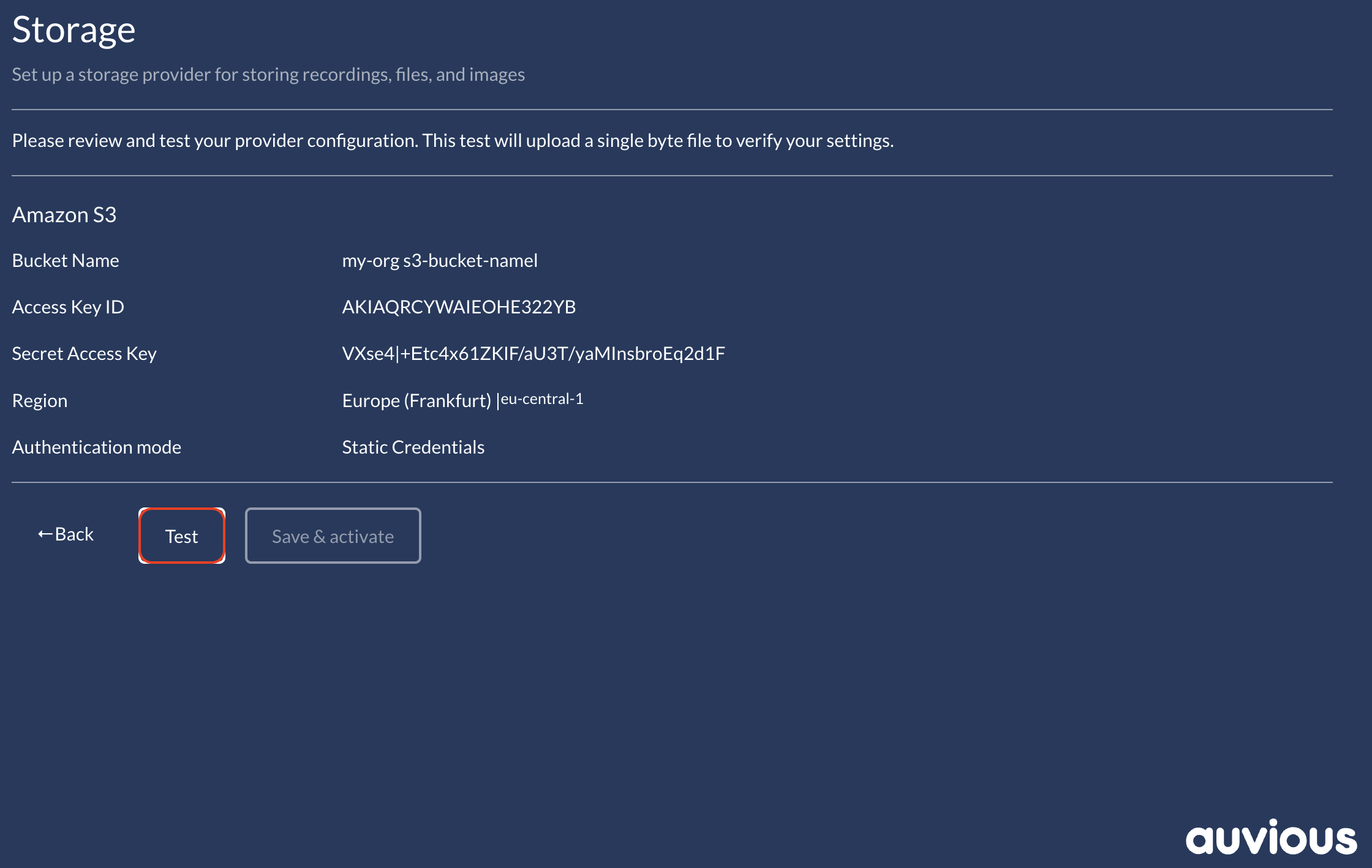 Static credentials test